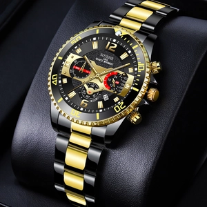 Macro detail of NOTIONR black and gold car wheel hub quartz watch with chronograph dials