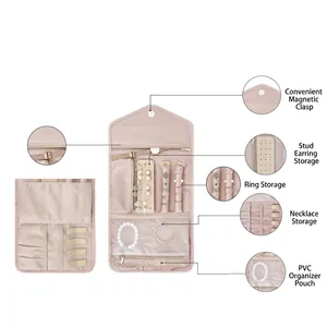 Foldable travel jewelry organizer with magnetic closure and multiple compartments