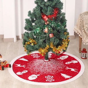Jupe De Sapin De Noël Tricotée Acrylique Ronde Rouge Blanc Renne Père Noël Motif Bonhomme De Neige