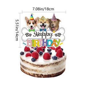 Topper per torta Happy Birthday a tema cane per feste di animali, design 18x14cm