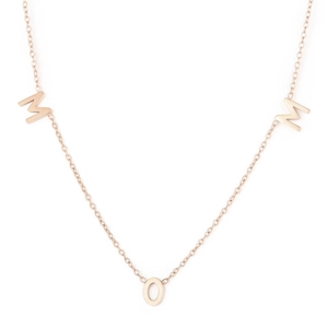 French vintage MOM letter pendant necklace in rose gold finish with minimalist chain