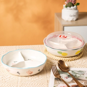 Boîte à lunch en céramique à trois compartiments avec motif lapin et couvercle hermétique
