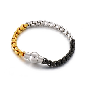 Fashion Stainless Steel Box Chain Bracelet Tricolor Geometric Jewelry With Magnetic Clasp For Men Women