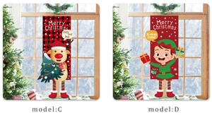 Close-up of Model C and D Christmas hanging flags with reindeer and elf patterns