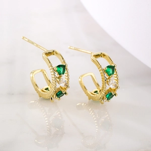 French Style Elegant Copper Earrings 18K Gold Plated Micro Inlaid Zircon C Shaped Hoop Studs For Women Fashion Jewelry