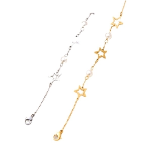 Star and pearl titanium steel bracelet set in gold and silver with hollow star charms