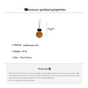 Detailed size specifications for resin geometric pendant with black leather rope strap