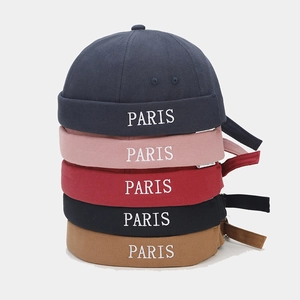 Paris Embroidery Docker Hat Miki Hat Cotton Brimless Cap Retro Streetwear Adjustable Buckle Unisex Hip Hop Fashion Accessory