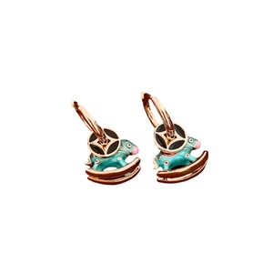 18K gold plated rocking horse earrings with green enamel inlay for women