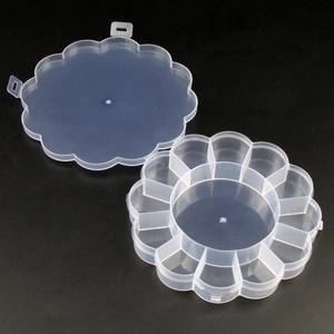 Flower-shaped transparent multi-grid plastic jewelry storage box with removable clear lid