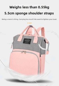 Detail of lightweight oxford baby bag with 5.5cm wide sponge shoulder straps and color block design