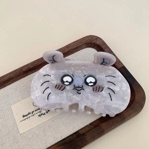 Cute acetate cat hair claw clip in beige grey marble finish for women's hair styling