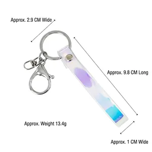 Holographic PVC keychain with purple gradient strap and metal clasp on white background