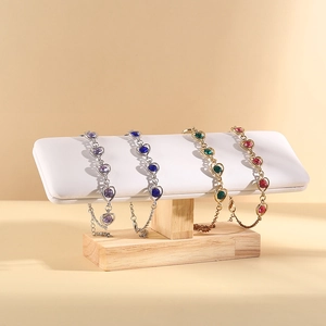 Solid Wood Bracelet Display Stand Velvet Watch Holder Jewelry Storage Rack For Home Countertop Nordic Minimalist Elegance