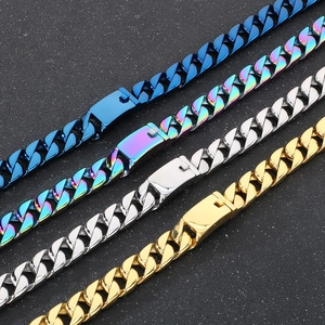 15mm stainless steel Cuban link necklaces in blue, multicolor, silver and gold finishes