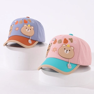 Child cartoon bear cotton baseball caps in purple and pink colors for sun protection