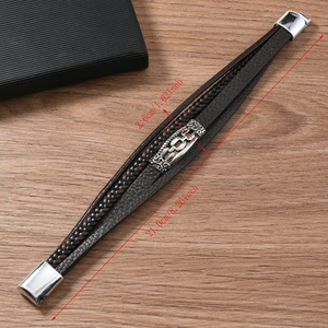 Detail showing dimensions of men's multilayer braided leather bracelet with alloy clasp