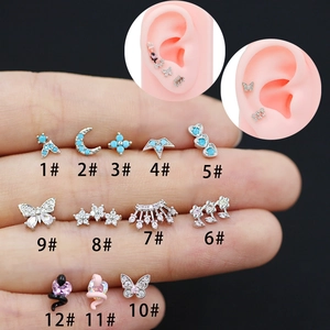 Piercing Orecchio Acciaio Inossidabile Cartilagine Helix Tragus Zirconia Smalto Farfalla Fiore Serpente Cuore Stella Gioielli