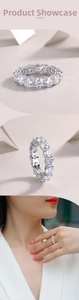 Detail of 5mm Moissanite eternity ring in S925 sterling silver with claw setting