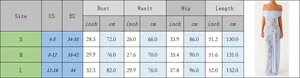 Detailed size chart for lace bodycon dress showing bust, waist, and hip measurements
