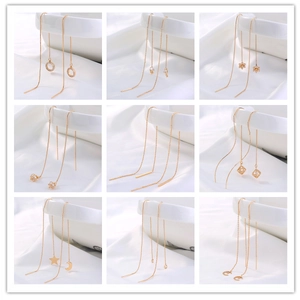 Long Tassel Zircon Ear Threader Earrings Copper Material Star Moon French Style Elegant Jewelry For Women