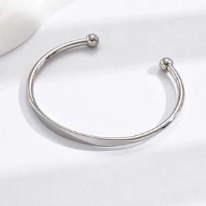 Minimalist Titanium Steel C-Shaped Open Bangle Steel Balls Geometric Polished Stainless Steel Cuff Bracelet For Men Women