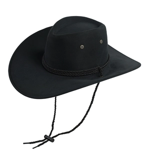 Cappello da cowboy western classico in finta pelle nera con corda e rivetti in metallo