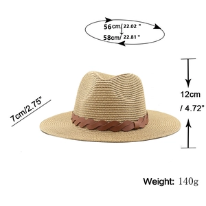 Classic wide brim straw sun hat with dimensions 56-58cm head size and 7cm brim