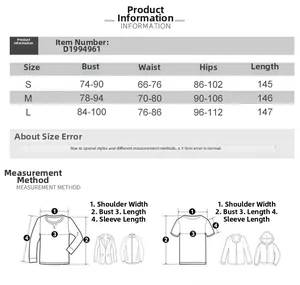 Detailed size guide for polka dot maxi dress including bust, waist, and hip measurements