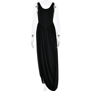 Sleeveless backless long black dress with a sexy high slit and slim fit silhouette