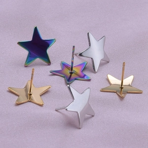 Star-shaped stainless steel stud earrings in multicolor, gold, and silver finishes