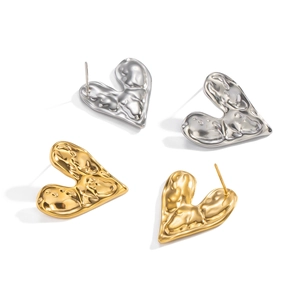 Boucles d'oreilles cœur vintage en plaqué or 18K avec texture lave irrégulière