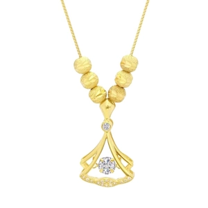 Elegant gold necklace with sparkling zircon fan-shaped pendant on a minimalist chain