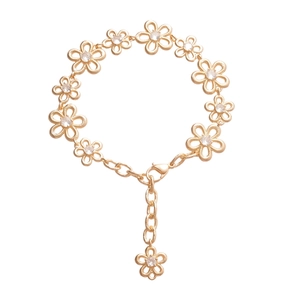 French vintage hollow flower bracelet in gold-plated alloy with sparkling zircon stones