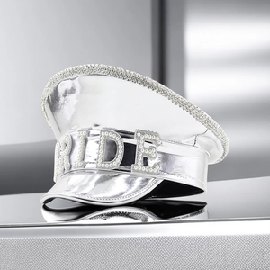 Shiny silver military captain hat with rhinestones and pearl BRIDE lettering for weddings