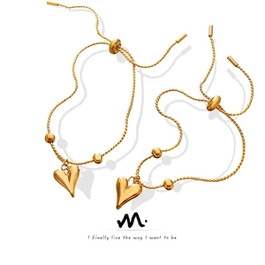Heart Pendant Bracelet Titanium Steel 18K Gold Plated Adjustable Slider Clasp Elegant Minimalist Jewelry For Women