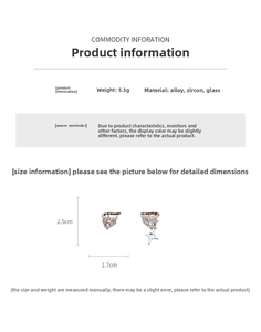 Detailed specs for asymmetric star ear cuffs with zircon insets and glass stone