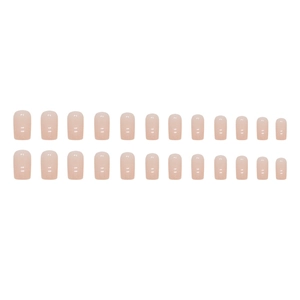 Medium long square press-on nails in sheer nude pink with glossy finish 24 piece set