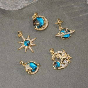 Starry Sky Galaxy Pendant Copper 18K Gold Plated Micro Pave Cubic Zirconia Sun Moon Planet Unicorn DIY Jewelry Finding