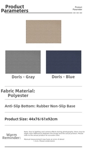 Detail view of polyester kitchen mat specifications with rubber non-slip backing details