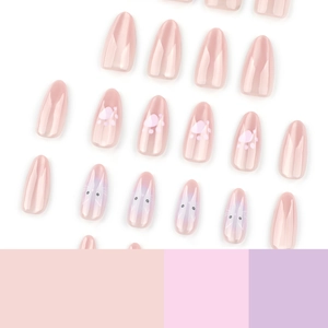 Pink cat eye press-on nails with sweet cat paw prints and nude gradient cat face design