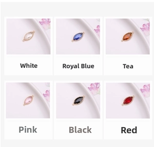Macro view of marquise crystal charms in six colors for DIY jewelry making