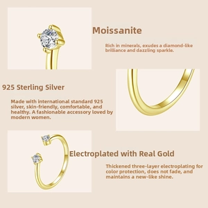 Detailed macro view of S925 sterling silver moissanite ring with gold plating