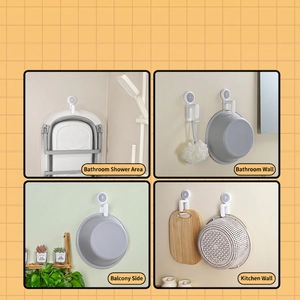 White heavy-duty washbasin wall hook organizer used in bathroom, kitchen, and balcony