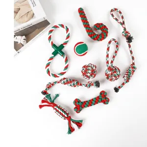 Christmas Dog Rope Toys Cotton Braided Chew Toys Interactive Teething Cleaning Holiday Gift For Puppy Dogs