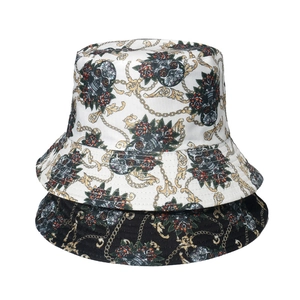Hip Hop Punk Bucket Hat Polyester Streetwear Gothic Skull Rose Print Chain Graffiti Sun Shade For Men Women Unisex