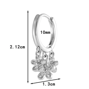 Silver hoop earrings with micro-set zircon flower tassels and 10mm inner diameter