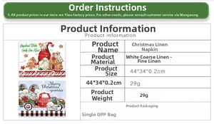 Detailed view of Christmas linen placemat with cartoon gnome and gingerbread house print