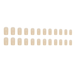 Glossy pale yellow square medium-length press-on nails set with 24 pieces on white background