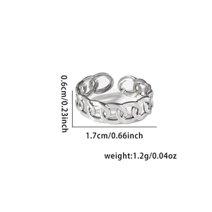 Detailed view of silver chain ring showing height 0.6cm and inner diameter 1.7cm